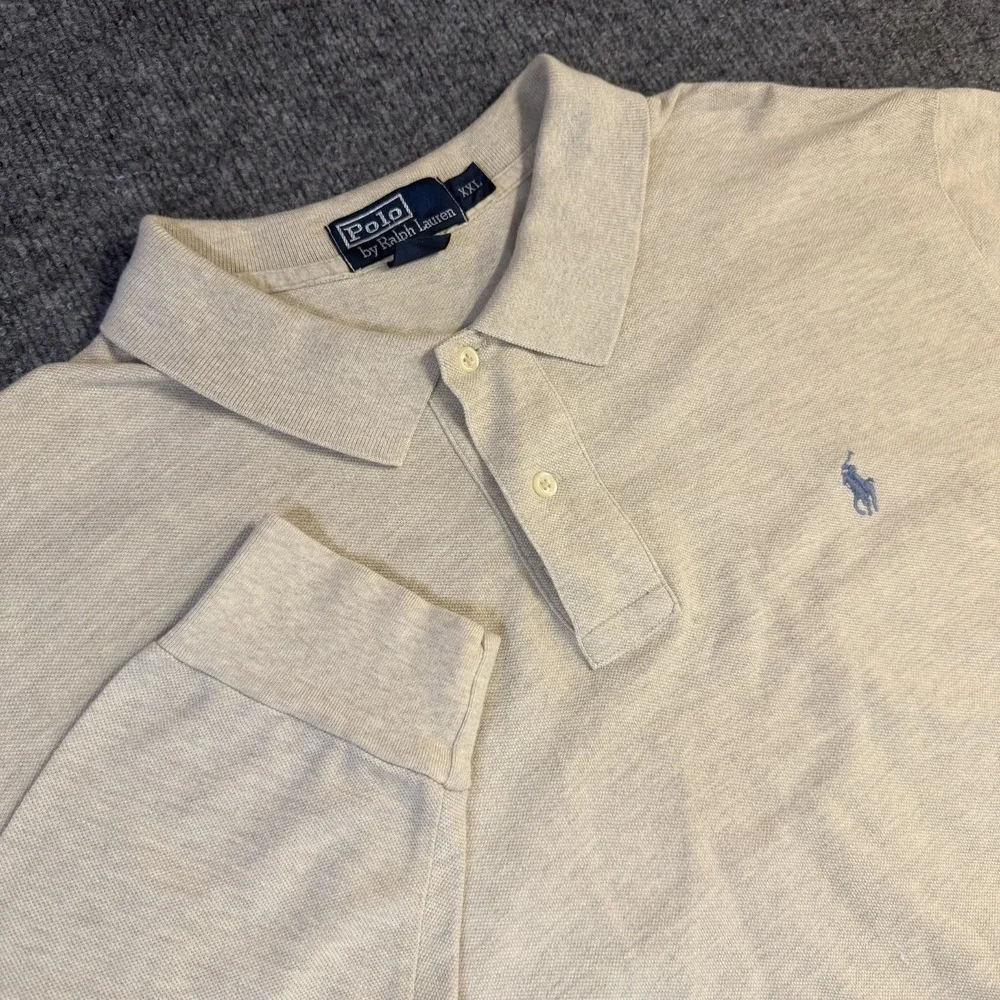 Polo By Ralph Lauren Polo Shirt Mens 2XL Beige Mesh Long Sleeve Pony USA Made